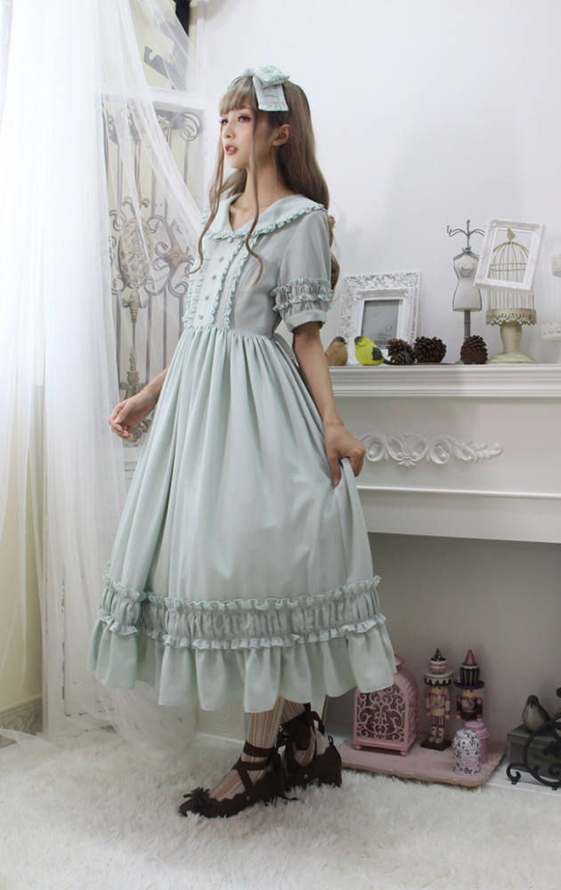 Pure Color Lolita Short Sleeves OP Dress -Middle Version/Long Version -Pre-order Closed