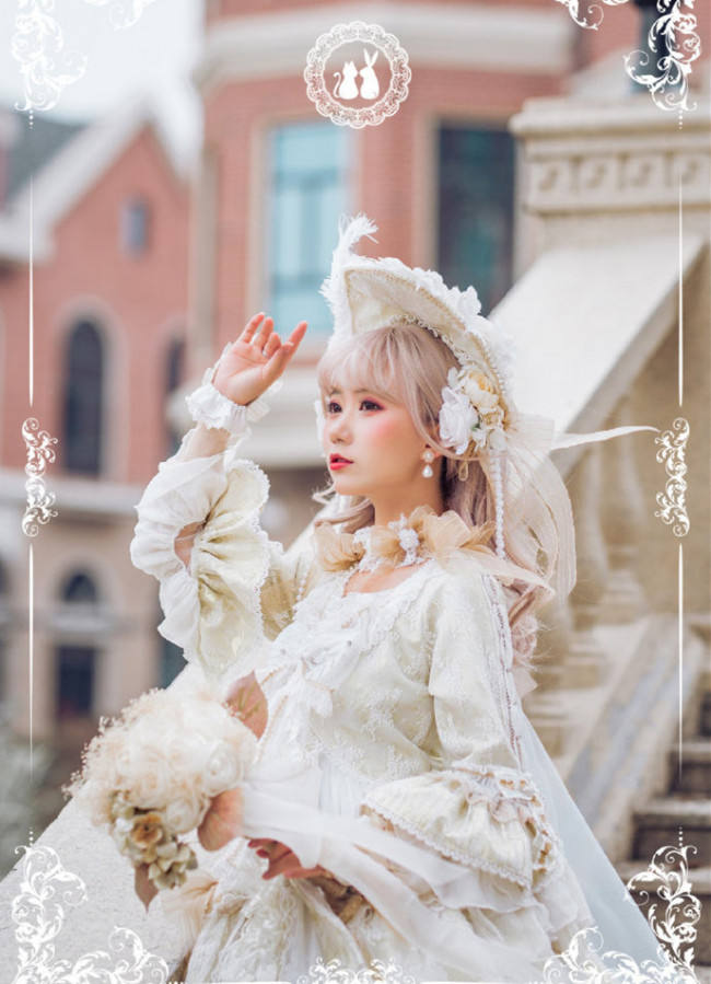 Ode to Love and Vows ~Luxury Lolita Fullset (OP + Necklace + Wristcuffs + Bonnet + Back Yarn) -Ready Made