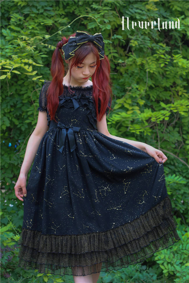 Fly Me to Polaris~Chiffon Constellation Gold-stamping Lolita JSK