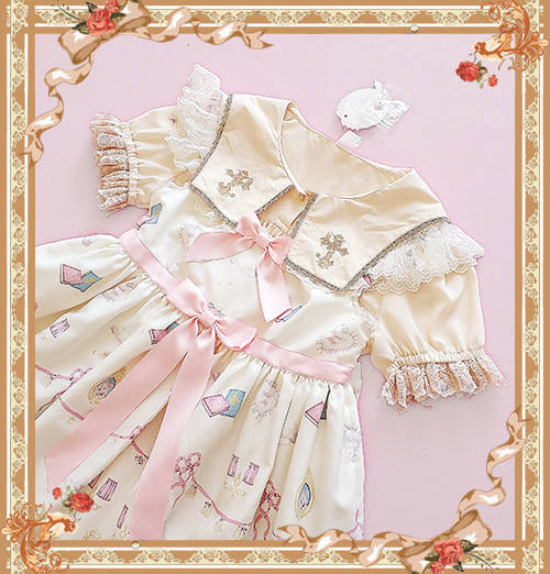 Cross~ High Density Chiffon Square Collar Short Sleeves Lolita Blouse