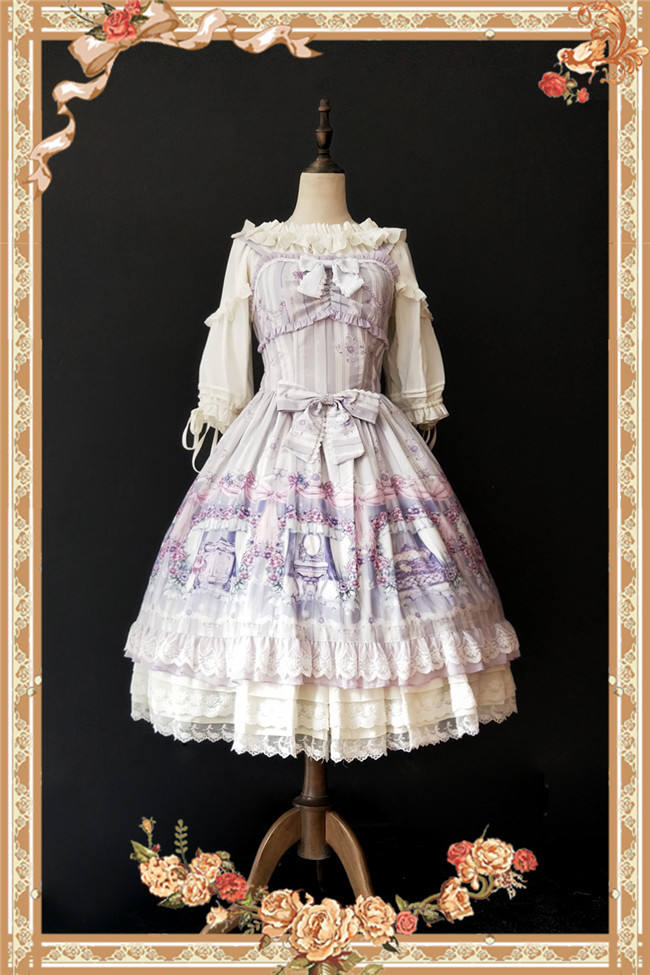 Maid's room~ Sweet Printed JSK Dress+Headbow -Ready In Stock