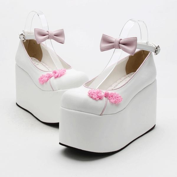 Angelic Imprint- Elegant Bow Embroidery Qi Lolita High Platform Shoes