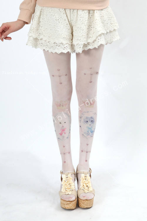 Spank Zipper Cats Crown Cross Prints Lolita Tights - Clerance