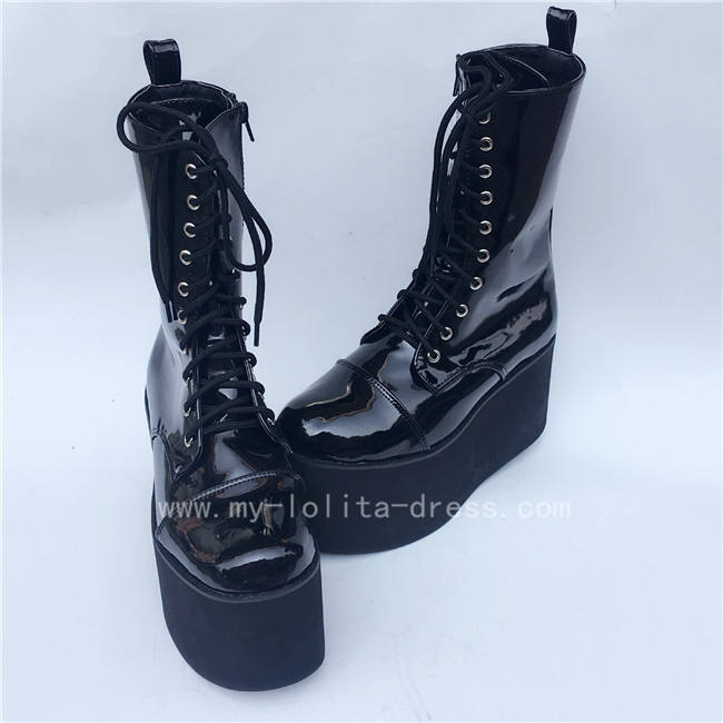 Sweet Glossy Black Lolita High Platform Boots
