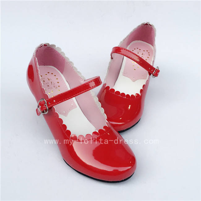 Wine Glossy Lolita Heels Shoes