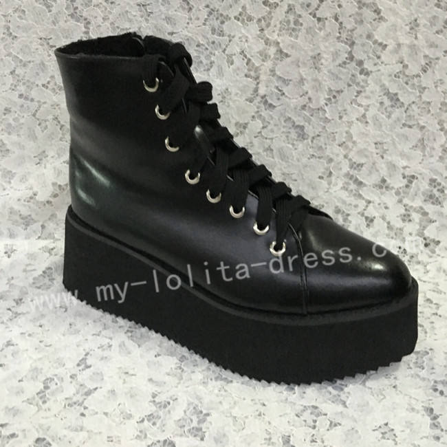 Gothic Matte Black Lolita Short Boots