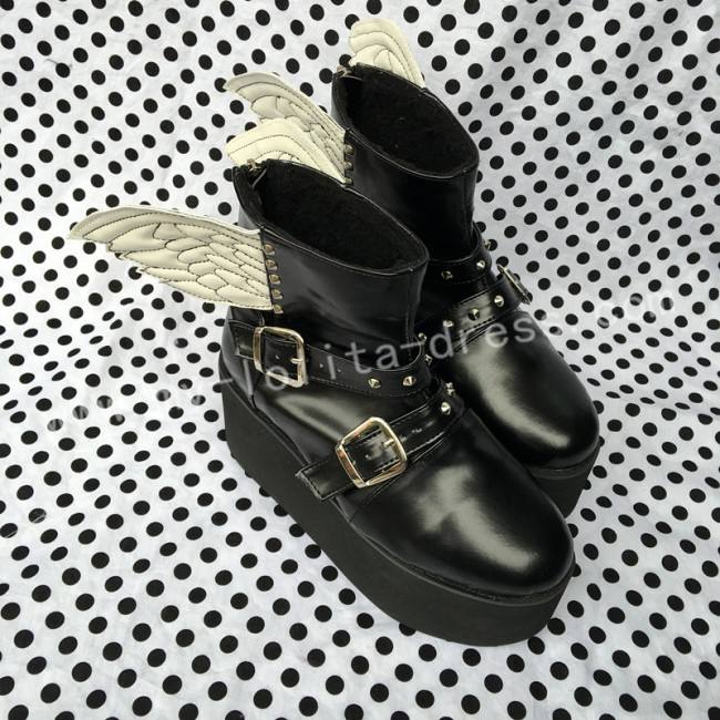 Gothic Matte Black Lolita High Platform with Wings