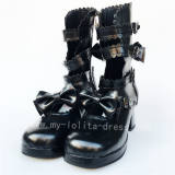 Gothic Matte Black Bows lolita Short Boots
