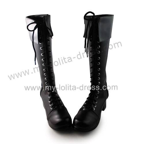 Matte Black Lace Up Girls Lolita Boots