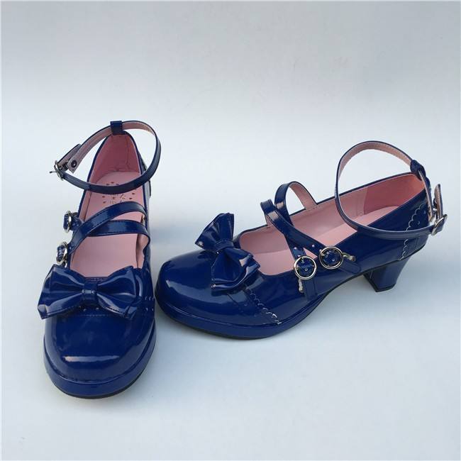 Black Bows Crossed Straps Matte Lolita Shoes Classic