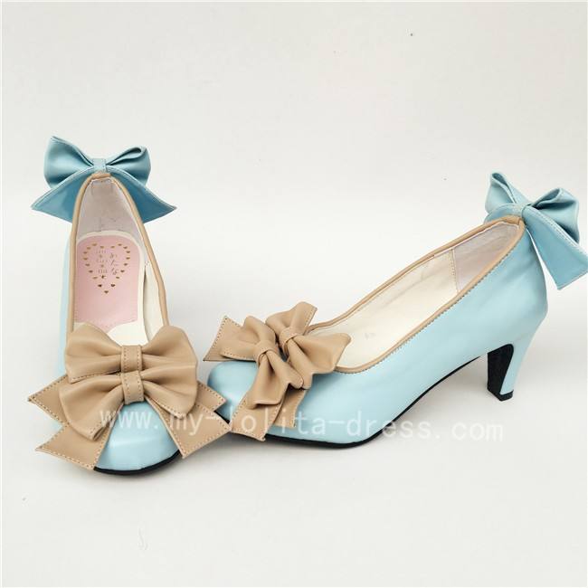 Chariming Blue Matte Lolita Heels Shoes with Bows