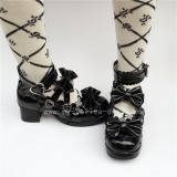 Sweet Black White Lolita Square Heels Shoes