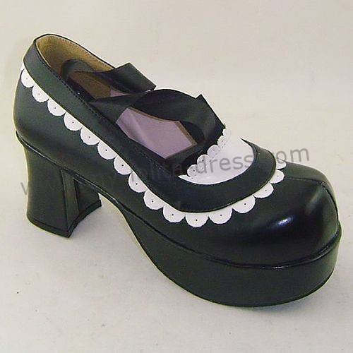 Black White Lolita Belt Shoes