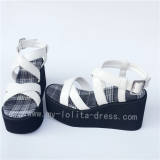 High Platform White Black Cross Straps Lolita Sandals