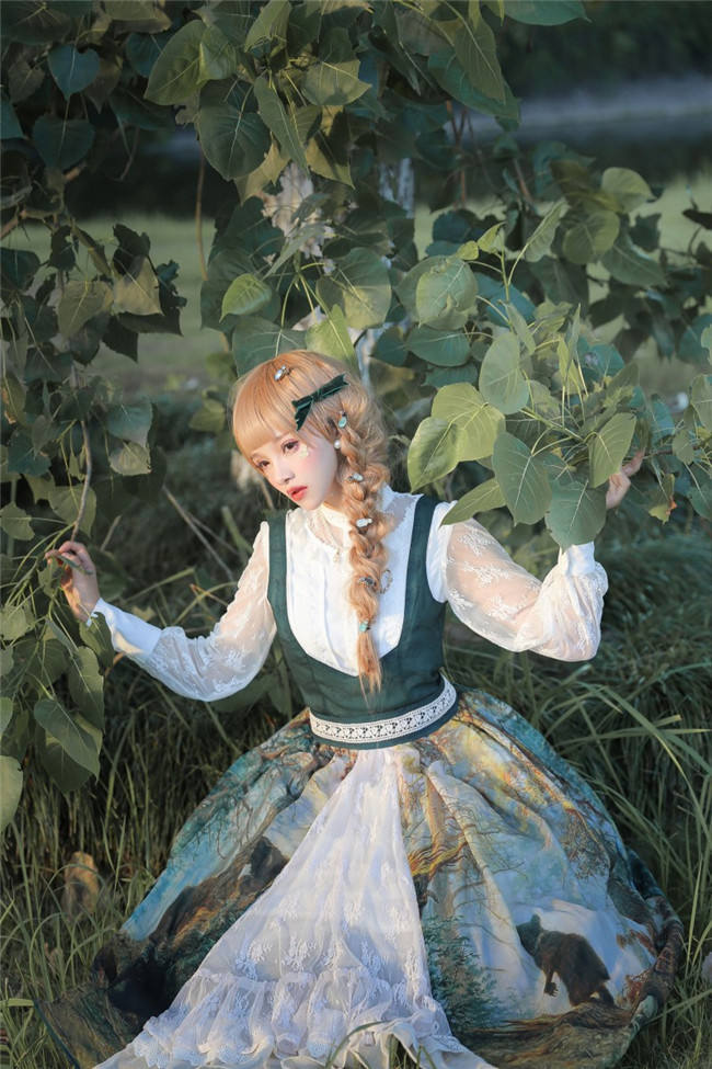 Pine Trees Forest Morning Vintage Lolita Dress-Ready Made