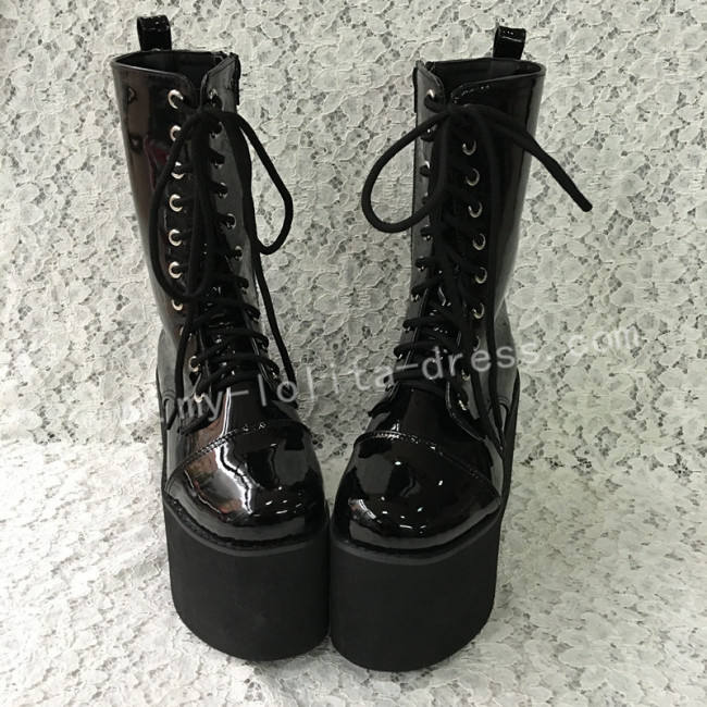 Sweet Glossy Black Lolita High Platform Boots