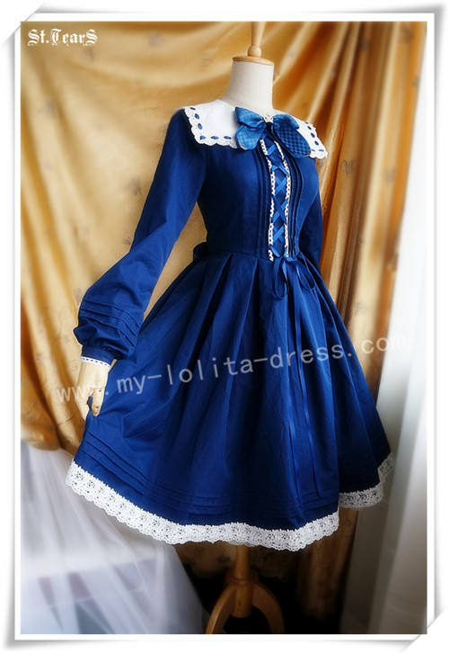 Sailor Collar Long Sleeves OP Dark Blue M - IN STOCK