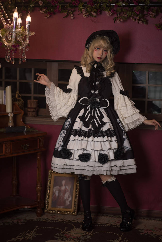 Antique Paper Doll~ Black Lolita JSK Dress -Ready Made