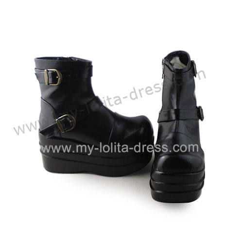 Matte Black Belts Ankle Length Short Boots