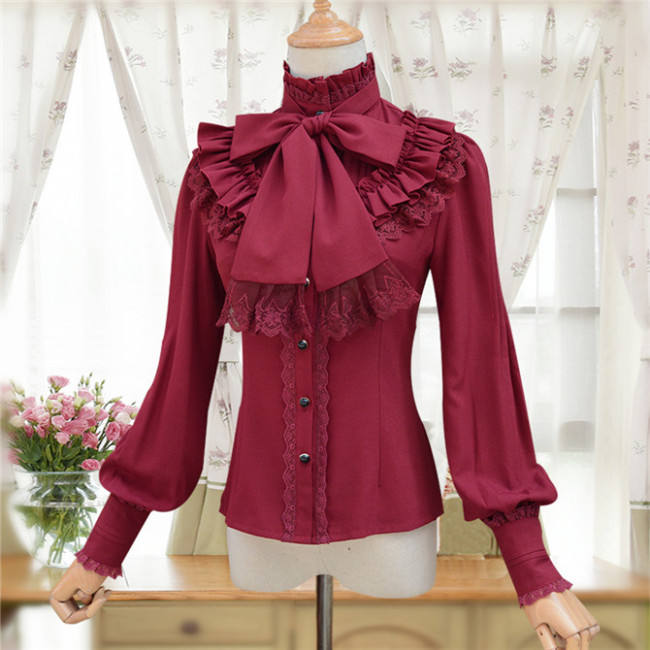 Sweet Chiffon Long Sleeves High Collar Lolita Blouse