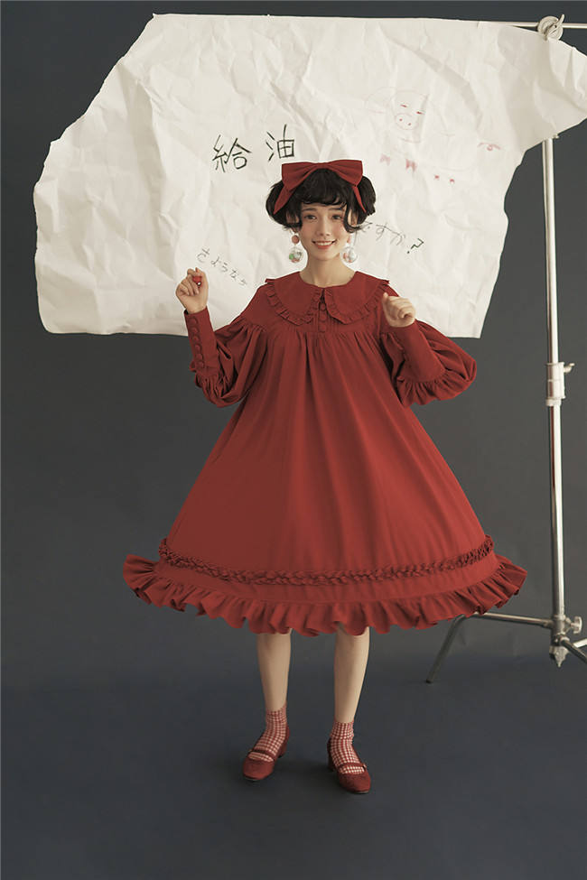 Vintage Unicolor Babydoll Style Peterpan Collar Lolita OP - Ready Made