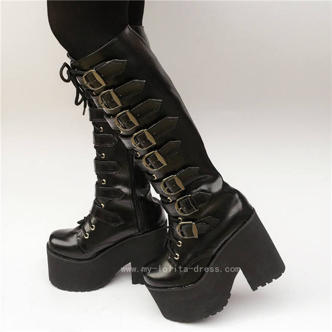 Matte Black Belts Goth Punk Lolita Boots