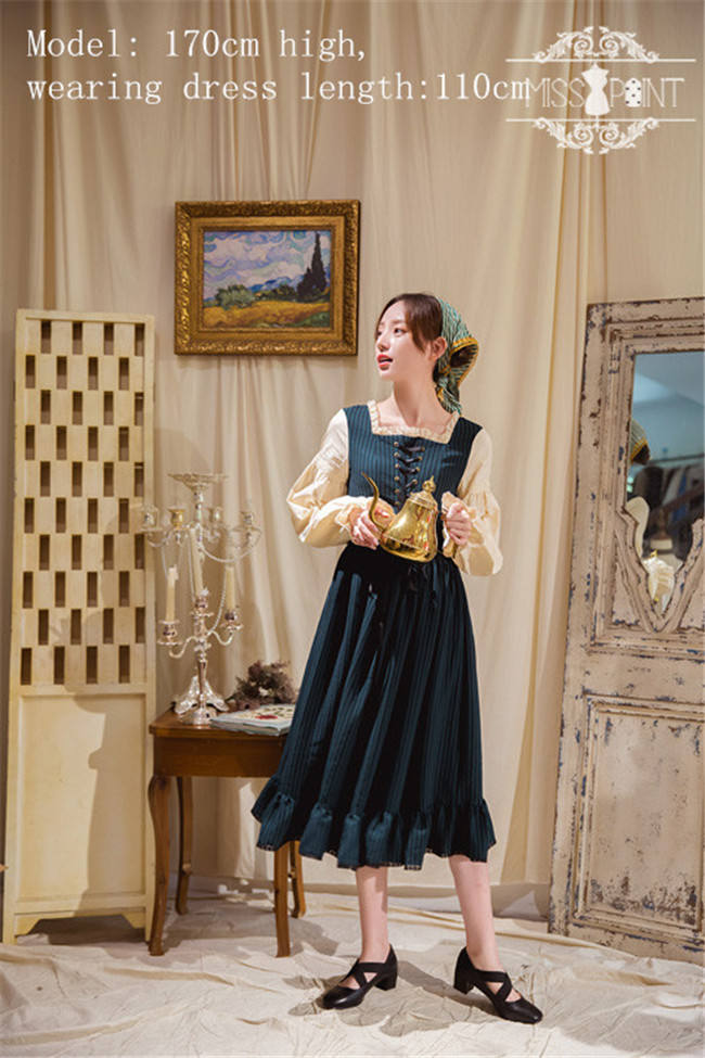 Alpine Maiden~ Vintage Stripe OP Dress -Pre-order