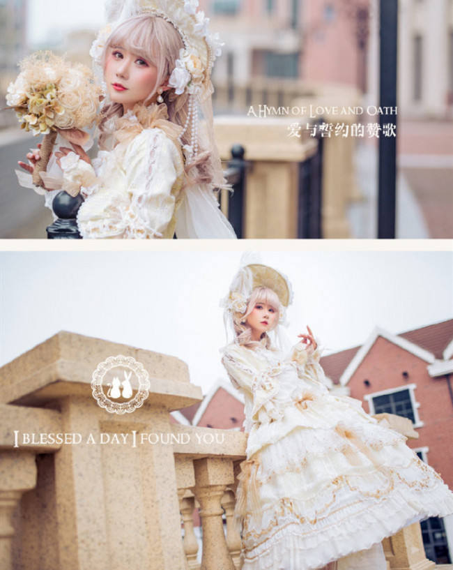 Ode to Love and Vows ~Luxury Lolita Fullset (OP + Necklace + Wristcuffs + Bonnet + Back Yarn) -Ready Made