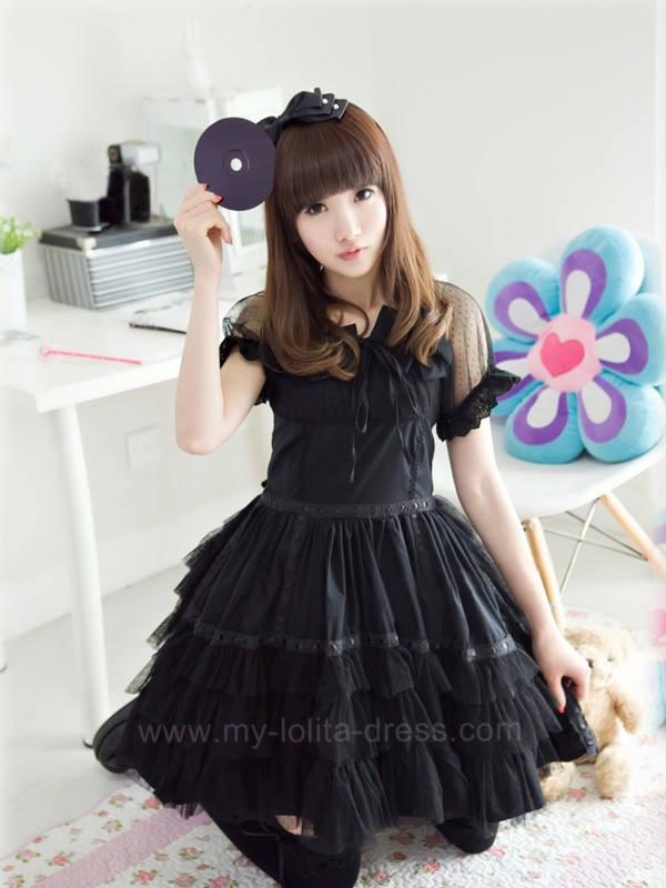 Black Classic Cotton Lolita Dress - Black Size M  In Stock