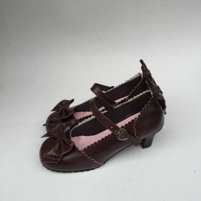 Light Coffee Bows Lolita Shoes