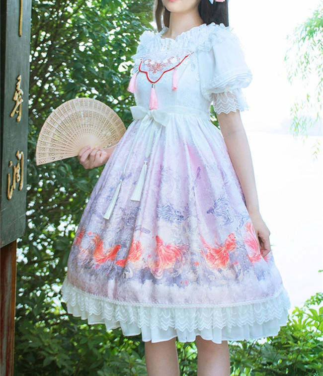 Fishes Playing Lotus Pond~ Qi Lolita JSK -Pre-order  Closed