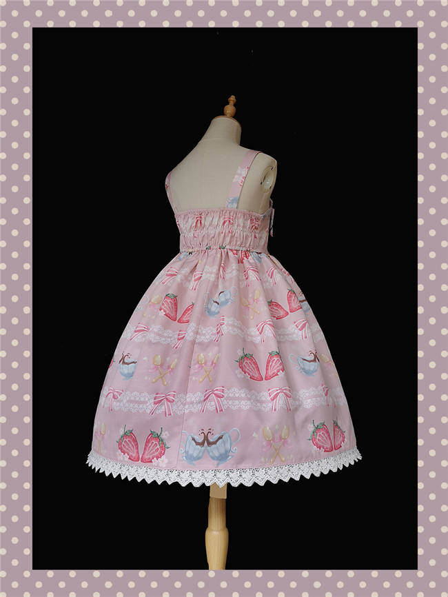 Infanta ~Strawberry Coffee Printed Lolita Jumper + headbow-Ready Made