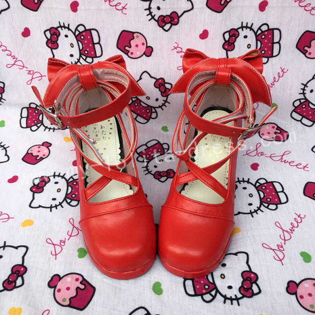 Red Bow Lolita Shoes for Girls
