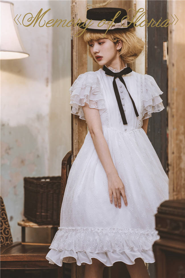 Memory of Floria~ Vintage Lolita OP Short/Long Version-Ready Made