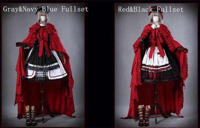 The Wolf Turns Little Red Riding Hood~ Lolita Fullset (OP++ Scarf +  Apron+Cape+Headbow) - Ready Made/Custom-tailor