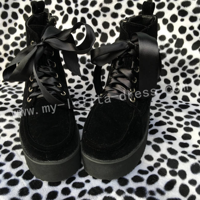 Girl's Gothic Black Velvet Lolita High Platform