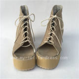 Beige Velvet Lolita Shoes With Shoeslace