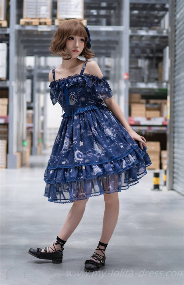 Lemon Honey ~Bear Constellation~ Fly Sleeves Printed Lolita JSK Black M In Stock