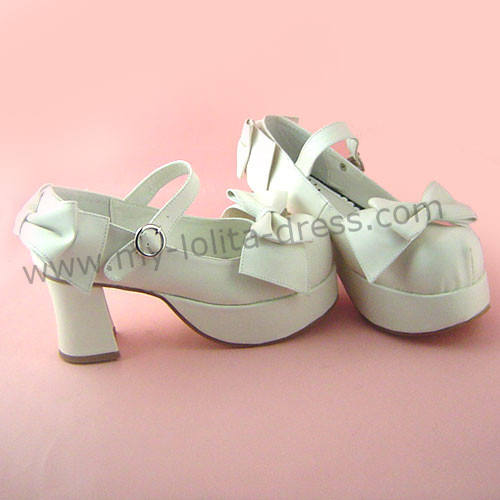 White Bow Platform Lolita Shoes