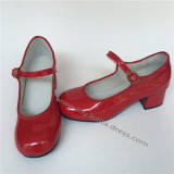 Sweet Glossy Red Real Leather Lolita Heels Shoes O