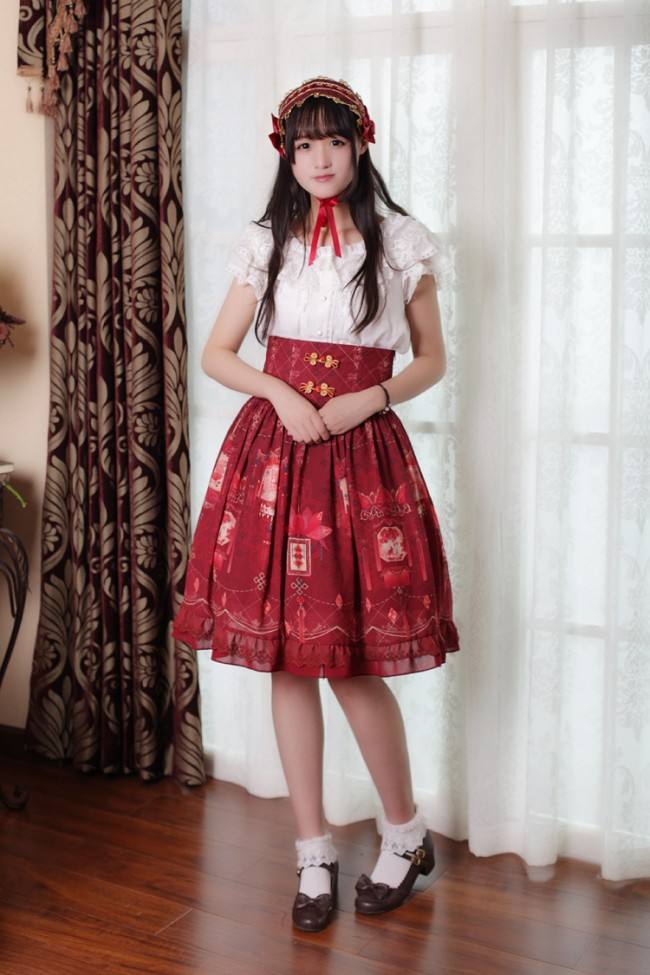 Neverland ~Chinese Palace Lanterns~ High Waist Skirt -Dark Blue M- IN STOCK