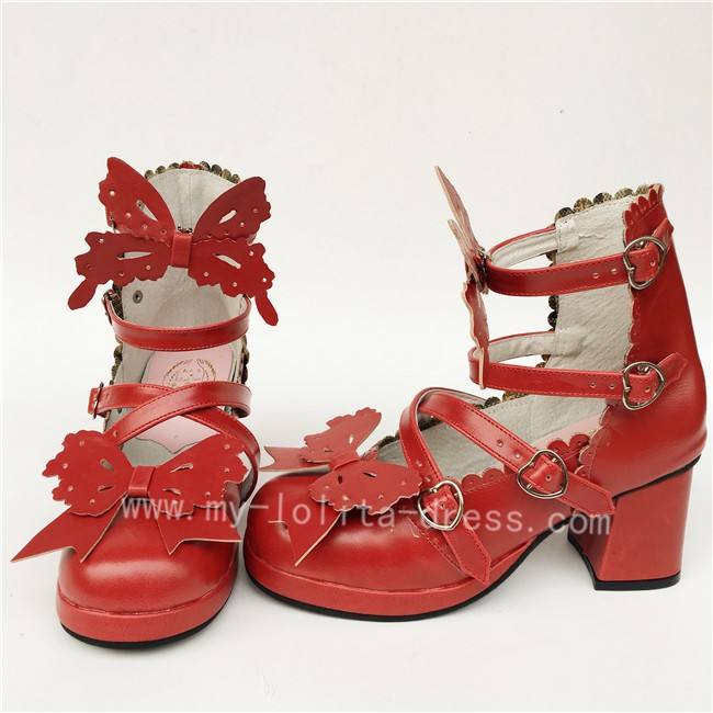 Sweet Wine Matte Bows Straps Lolita Shoes