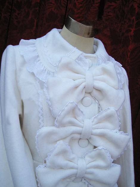 Cream White A-line Sweet Lolita Jacket with Bows and Lace