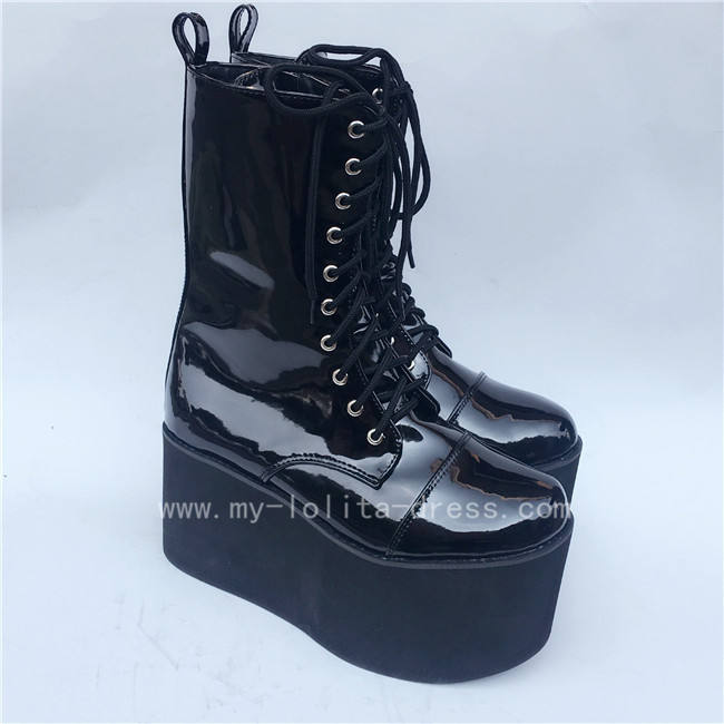 Sweet Glossy Black Lolita High Platform Boots
