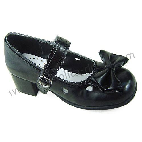 Black Bow Hearts Lolita Shoes