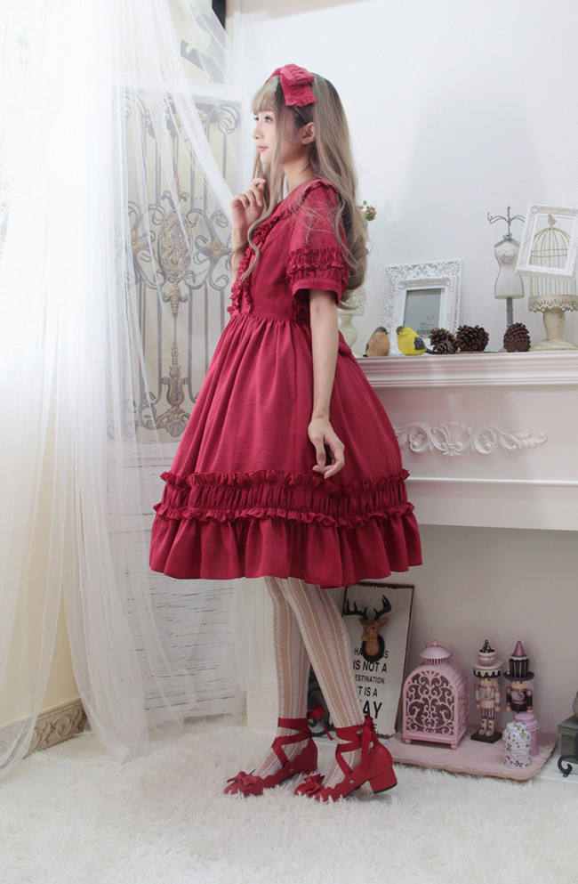 Pure Color Lolita Short Sleeves OP Dress -Middle Version/Long Version -Pre-order Closed