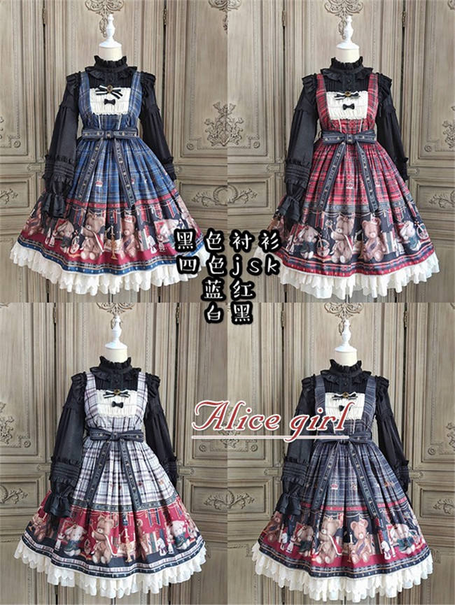 Alice Girl ~Gingham Teddy Lolita JSK -Pre-order