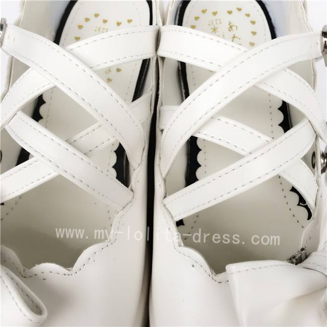 High Platform White Heart Bow Lolita Shoes