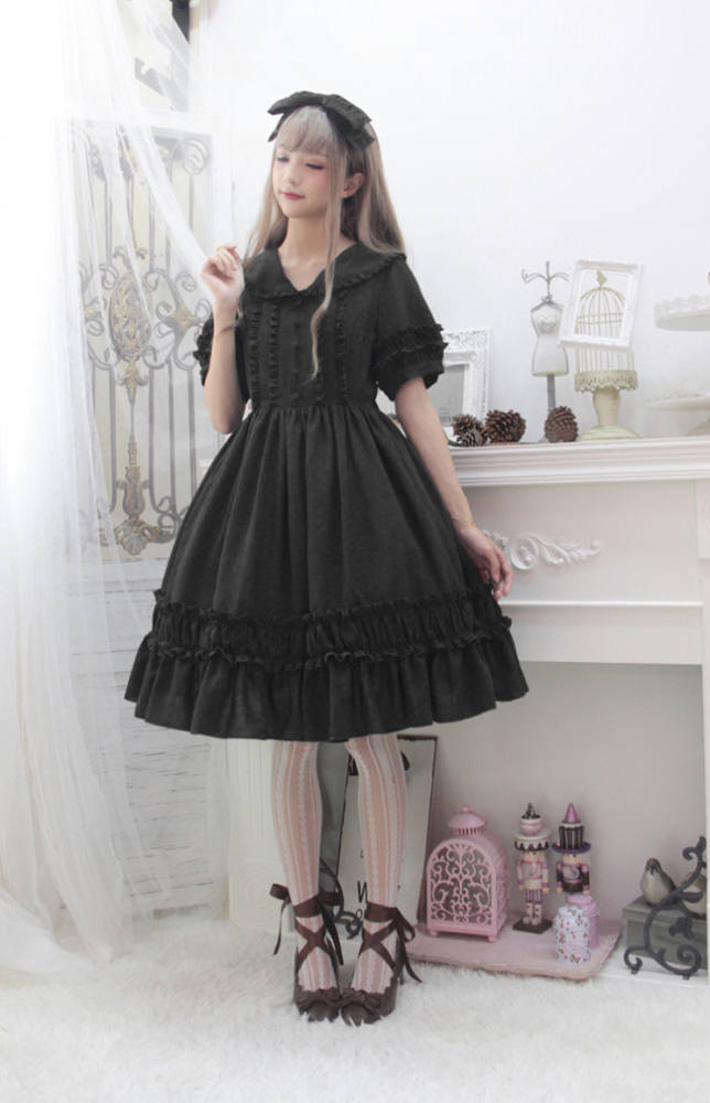 Pure Color Lolita Short Sleeves OP Dress -Middle Version/Long Version -Pre-order Closed