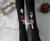 Yidhra -Alice's Dinner- 120D Velvet  Knife & Fork Printed Lolita Tights
